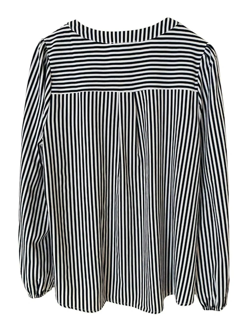 Savanna Jane Boutique Sz LARGE Black White Vertical Stripe V-Neck Dressy Blouse - Picture 7 of 8